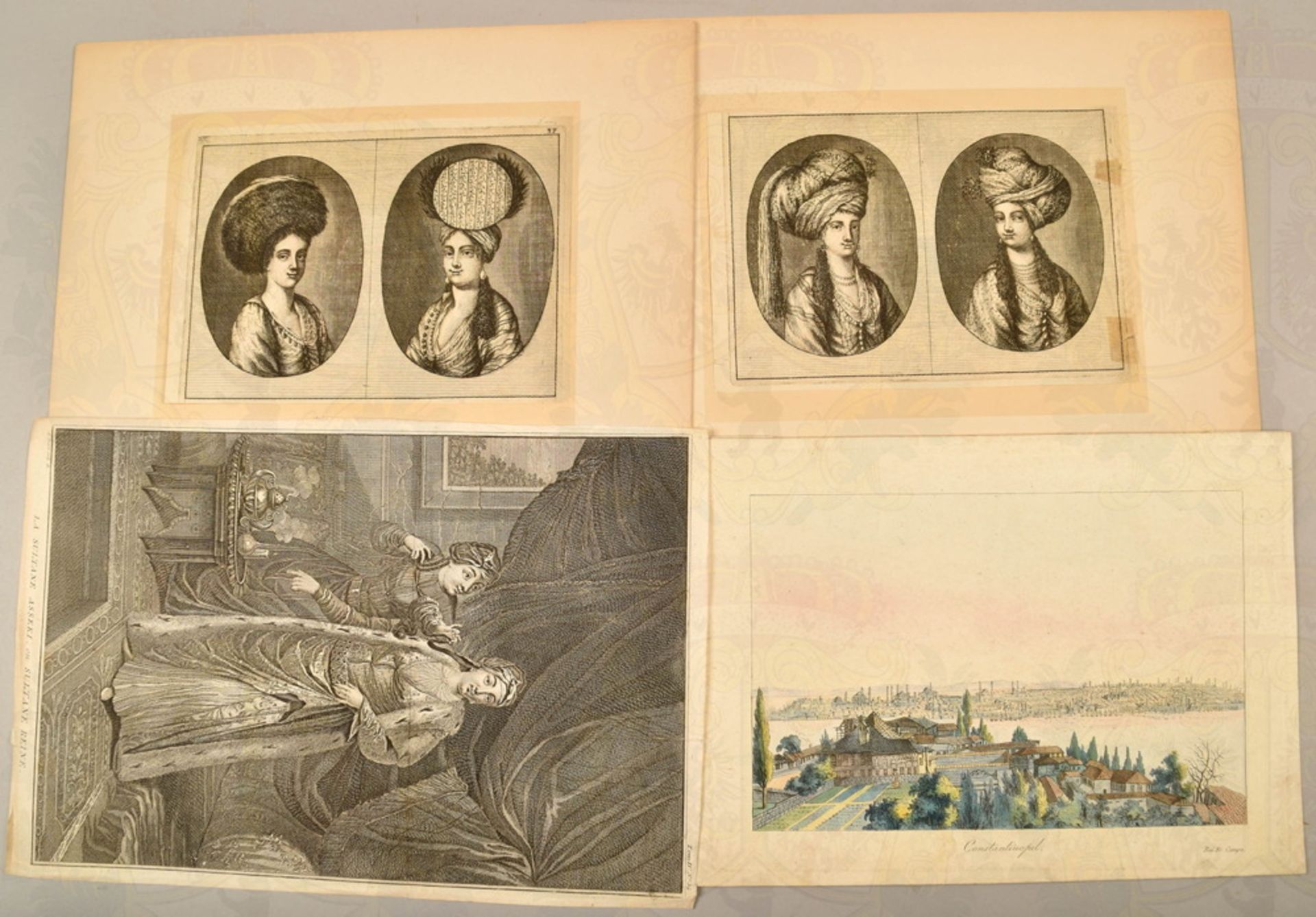 2 Kupferstiche Constantinopel und Haremsfrauen