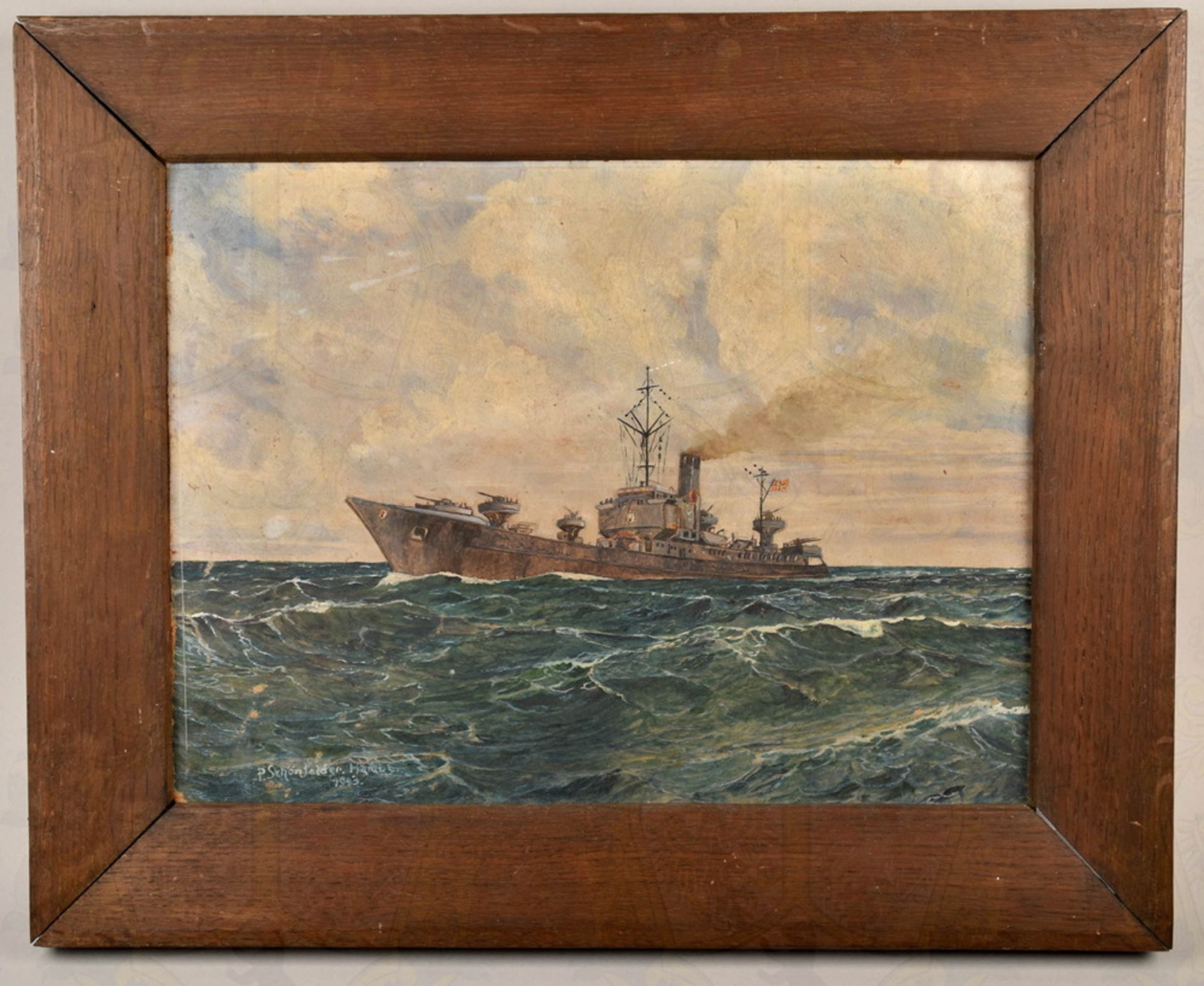 Oil painting German Navy submarine hunter 1943