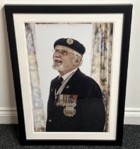Framed Colour Photograph of D - Day Veteran George Batts. Overall size including frame 76cm x