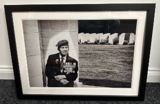 Framed Black and White Portrait photograph of Normandy Veteran David Greig. Overall size including