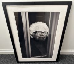 Framed Black & White Photo of Joy Hunter. Overall size including frame 96cm x 71cm. This is her