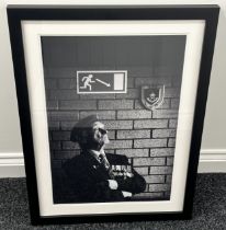 Framed portrait black and white photograph of Normandy Veteran Wilf Shaw. Overall size including