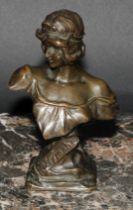 French School (early 20th century), a brown patinated bronze bust, of an Art Nouveau beauty, Nymphe,