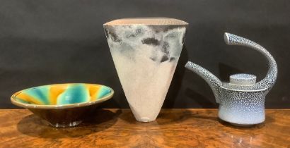 Studio Pottery - A salt glazed teapot, of dynamic form, by Jeremy Nichols, in deep blue, fading to