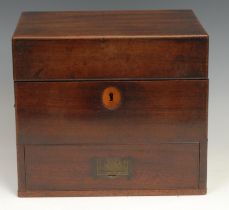 Medical Interest - a George III mahogany apothecary box, hinged cover and drawer to base enclosing
