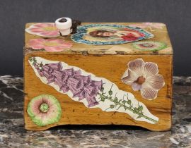 An early 20th century French decoupage music box, 10.5cm long