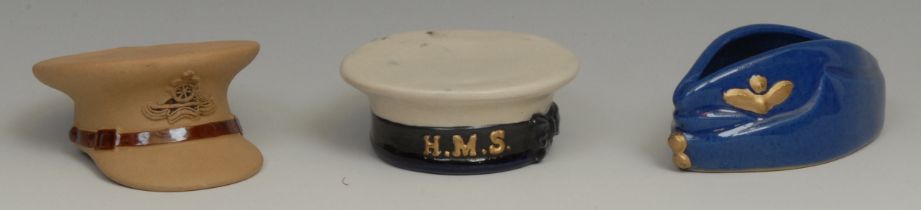 Denby - a set of three ashtrays, as Navy, Army and Royal Air Force hats (3)