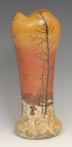 A French Legras pâte de verre cameo glass cylindrical vase, decorated with solitary figure in a