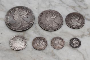 Coins - A 1708 Queen Anne crown, Edinburgh mint; a 1708 Queen Anne silver half crown; a 1711 Queen