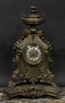 A 19th century French gilt metal mantel clock, 11cm dial applied with enamel cartouches inscribed