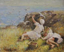 After Dorothea Sharp Children Picnicking on Cornish Cliffs oil on canvas, 49cm x 59.5cm