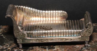 An Elizabeth II silver miniature model, of a sofa or daybed, 9cm wide, London, 1953