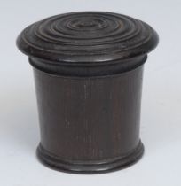 Treen - a 19th century rosewood nutmeg grater, screw-fitting draught-turned cover enclosing a