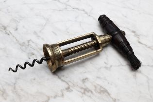 Helixophilia - a 19th century Italian brass two-pillar mechanical corkscrew, turned rosewood handle,