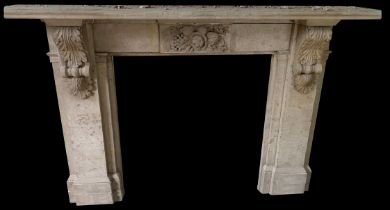A Victorian Hopton Wood stone fire surround, quarried from Middleton-by-Wirksworth, Derbyshire,