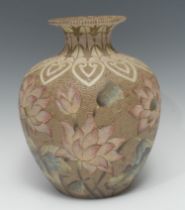 A Calvert and Lovatt Langley ovoid vase, decorated by George Leighton Parkinson, in sgraffito and