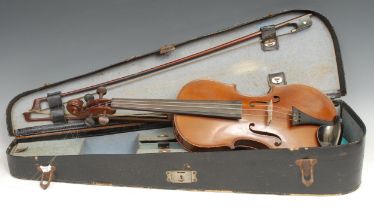 A violin, the two-piece back 36.5cm long excluding button, paper label printed Nachahmung von