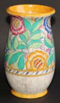 Charlotte Rhead for Crown Ducal, a Persian Rose pattern earthenware vase, 26.5cm high, c.1935