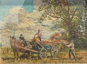 C. A. Owen, Irish (20th century) Gathering the Harvest, County Wicklow signed, oil on board, 29cm