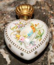 A Lynton porcelain heart shaped scent bottle, painted by Stefan Nowacki, monogrammed, with a musical