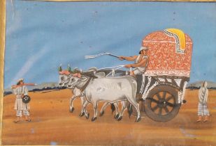 Indian School (19th century) Ox Drawn Cart watercolour and gouache on mica, 13cm x 17.5cm