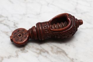 Nutcrackers - a 19th century Swiss acorn shaped screw-action nut cracker, carved with a band of