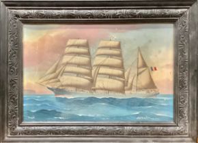 K A Borset*L (Marine School, early 20th century) A Ship in Full Sail, Ernest Legouve signed, dated