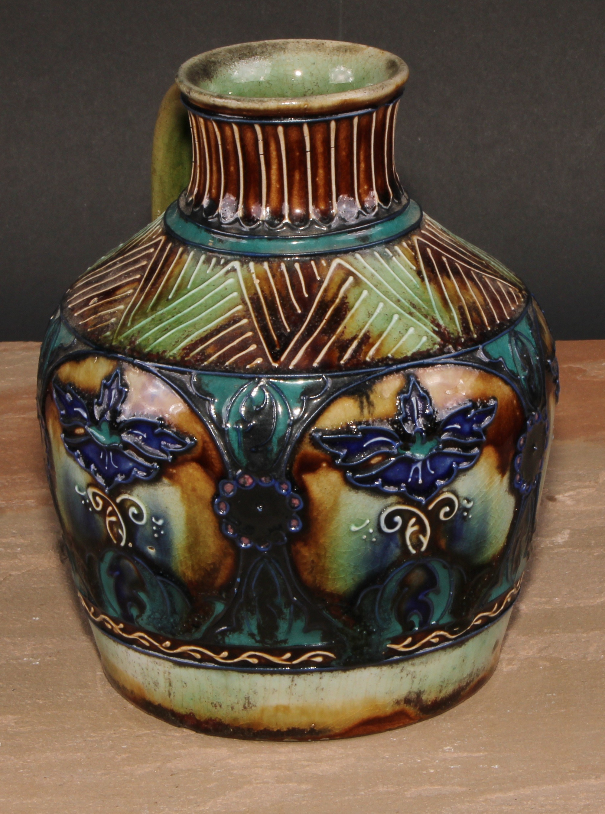 A Denby Contemporary tubelined single handled ovoid vase, decorated with stylised floral motifs - Image 2 of 4