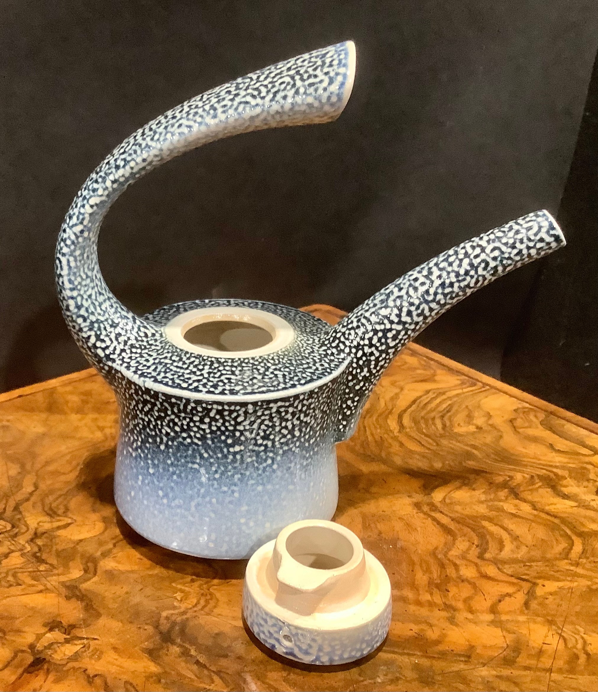 Studio Pottery - A salt glazed teapot, of dynamic form, by Jeremy Nichols, in deep blue, fading to - Image 4 of 10