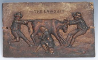 Legal Caricature - a 19th century plaster plaque, moulded in relief after a political cartoon