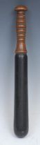 Police History - a 19th century turned and ebonised truncheon, ribbed grip, 34cm long, c.1870
