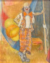 Martin Wieland Circus Clown signed, dated 82, oil on hardboard, 43.5cm x 34.5cm