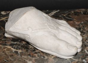 A museum type plaster cast, of a foot wearing a sandal, after the Ancient Greek example collected by