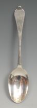 A Queen Anne silver dog nose spoon, rat tail bowl, 19.5cm long, William Petley, London c.1705