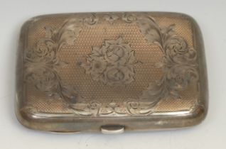 A Victorian silver rounded rectangular cigar case, bright-cut engraved with cartouches of