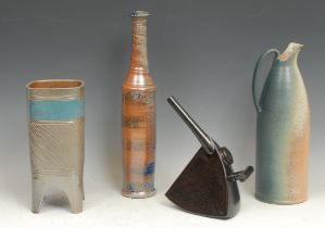 Studio Pottery - a salt-glazed bottle vase, of slender form, by Thomas Thunig, 38.5cm high; salt-