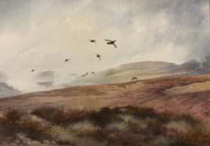 Berrisford Hill (British, 20th century), Red Grouse over the Moor, Perthshire, signed,