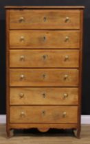 A 19th century Continental cherry chest, of six long drawers, shaped apron, cabriole forelegs,