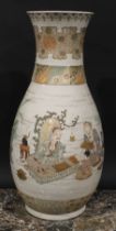 A large Japanese Satsuma ovoid vase, painted with scholars and young pupils, 59cm high, Meiji period