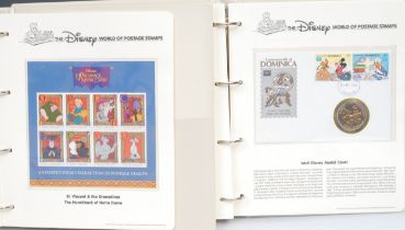 Stamps - two Disney stamp albums, including cased coin cover, etc