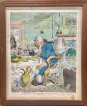 James Gillray, after, Hannah Humphrey, (pub), a caricature, Temperance Enjoying a Frugal Meal,