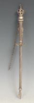 Judaica - a silver Torah yad, crown pommel, spirally fluted shaft, 34cm long, 162g