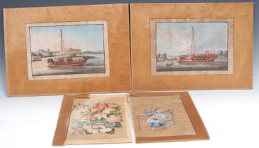 Chinese School (19th century), a pair, Chop Boats, gouache, 20cm x 30cm; others, a lady at a