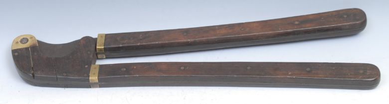 Tools - a pair of large 19th century brass mounted rosewood cutters or loppers, 53cm long