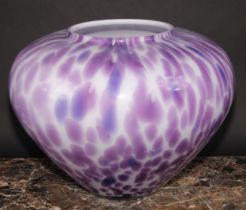A large Murano Lavorazione compressed ovoid art glass vase, in mottled tones of lavender and white