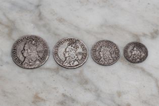 Coins - A set of Charles II Mandy money including four pence, three pence, two pence and one