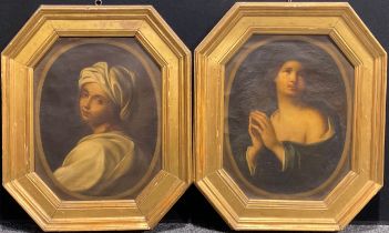 After Guido Reni (19th century) a pair, portrait of Beatrice Cenci and a woman in prayer oil on