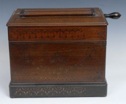 A late 19th century organette music box, The Queen of Music, by Hermann Loog, hand-cranked mechanism