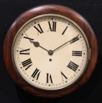 A Victorian mahogany railway or school fusee timepiece, 30.5cm circular clock dial inscribed with