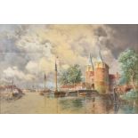Louis Van Staaten (1836-1909) Old Watergate, Delft signed, watercolour, 40cm x 60cm